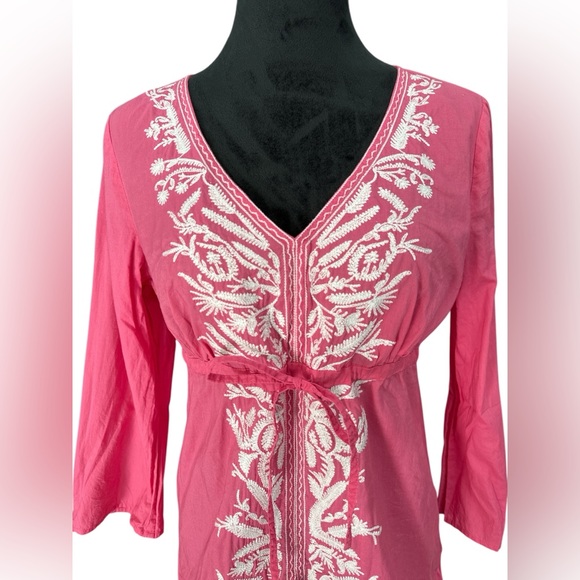 Michael Kors Pink Embroidered Boho Peasant Top Blouse, Size Medium, 100% Cotton - Picture 3 of 11